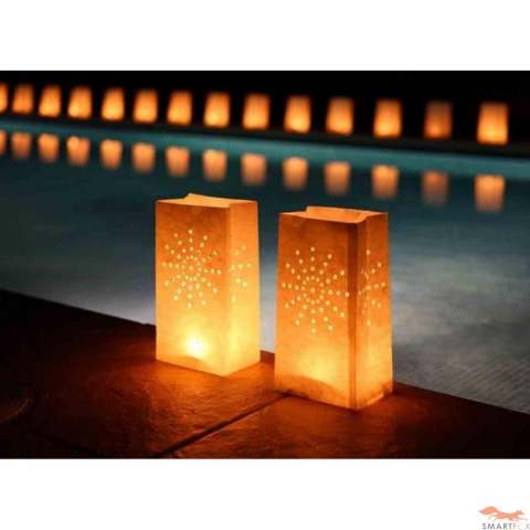 White Wedding Sun Ray Lantern Candle Paper Bags - Aboriginal Dots Party Decoration - 10 Per Pack